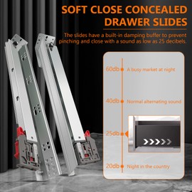 4Pair 8PCS Undermout Drawer Slides 12 15 18 21 Inch Bottom Mount Soft Close Drawer Slides Full Extension Concealed Drawer Rails/Mounting Screws,Locking Device and Brackets,80 LB Load Capacity 15"