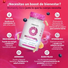Multivitamnico Mujer 90 Cpsulas Womanity Vitaminas Mujeres Sin Sabor Por Sus Ingredientes Naturales, Las Capsulas Tienen Un Ligero Olor A Arndano     