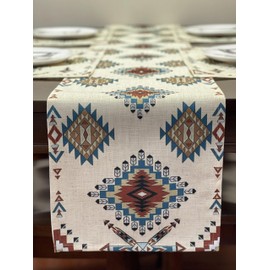 EZ.enjoy Cotton Linen Table Runner Aztec Southwest Geometric 70 X 13 Inch Table Setting Decor for Garden Farmhouse Party Holiday Dinner Home Decoration Everyday, A2402006