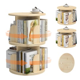 Kids Rotating Bookshelf, 2 Tier Rotating Small Corner Bookshelf for Small Spaces, Two Pieces of 1 Tier 360 Desktop Bookcase Storage Rack, Wood Narrow Book Shelf Organizer for Bedroom, Living Room