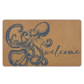 KFXHANGD Coastal Octopus Door Mat, Nautical Octopus Welcome Front Door Mat Outside Entrance, Coastal Ocean Beach Artificial Coir Doormat Rugs for Indoor Porch Patio Entryway Outdoor, 17x30 in