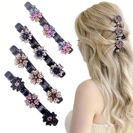 Vroxdrez Pack of 4 Five Leaf Clover Hair Clips, 2025 Crystal Hair Accessories, Flowers, Braided Hair Clips for Women & Girls, Stylish Hairstyle Accessories (#2)