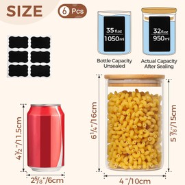 ComSaf 32oz Glass Storage Containers with Lids, Glass Jars with Lids, Clear Food Storage Jar, Round Glass Canister Set of 6, Pantry Organizers and Storage for Cookie Pasta Flour Rice Tea Coffee Bean