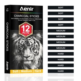 Aenir Compressed Charcoal Sticks Set of 12 – Soft, Medium, Hard Charcoal for Drawing, Sketching & Shading – Art Supplies for Artists, Beginners & Adults