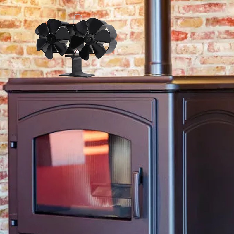 6 Blades Heat Powered Stove Fan Dual Head Fireplace Fan