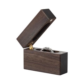 Wislist Wooden Engagement Ring Box Slim Flat Small Ring Case for Proposal,Wedding,Christmas Birthday Gift(Ebony Wood)