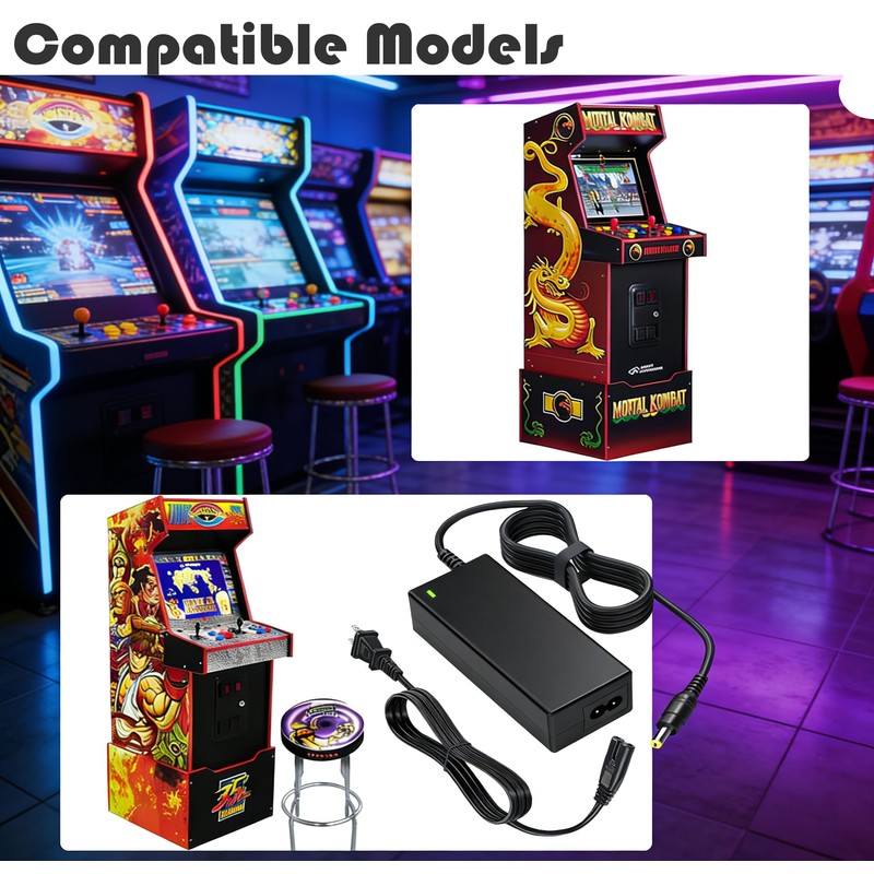 12V Power Supply Charger for Arcade1Up Game Machines - Compatible