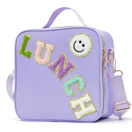 LOKFAR Insulated Lunch Bag Women Lunch Box Kids for Teen Girls Boys, Cute Preppy Lunch Boxes With Adjustable Shoulder Strap, Waterproof Nylon Lunchbox Lunch Bags for School Work Picnic (Purple)