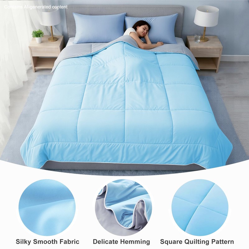 Seyfote Summer Cooling Comforter King Size, Blue & Gray, 90