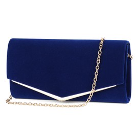 Pinprin Womens Evening Handbag Blue Velvet Clutch Purse Ladies Prom Bridal Bag Wedding Party Purse with Detachable Chain
