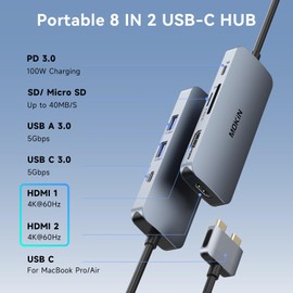 Docking Station for MacBook Pro/Air, Docking Station USB C Dual Monitor, Dual HDMI Adapter for Mac Dongle MacBook Hub with 2 HDMI, USB3.0 A&C, SD/TF and 100W PD