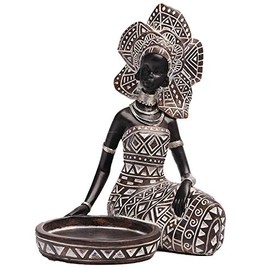 Lescafita African Lady Figurine Candle Holder with African Tribal Totem for Wedding,Church,Holiday Decor-African Decorative Women Statues, Candlestick Holder for Home and Table Decor(754-Black-M)