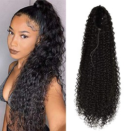 Drawstring Ponytail Extension, 30 inch Long Curly Ponytail Hair Extension Synthetic Hairpiece for Women(1B#, 30 inch)