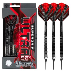 Harrows SUPERGRIP Ultra 90% Soft Tip Tungsten Dart Set Available in 18g, 21g, 22g - Includes Supergrip Carbon Shafts, Supergrip Flights and Travel Case (18g)