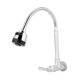 Grifo de Fregadero de Cocina Pared, Grifo de Cocina Flexible de Acero Inoxidable 360° Giratorio,Solo Tipo Frío Agua Llave Mezcladora para Fregadero, Mezclador de Cocina Baño con 2 Patrones de Rociado