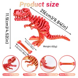 Varuotu 3D Printed Dinosaur Bones 3D Printed Animals Dino Full Articulated T-Rex Toys Home Office Decor Executive Desk Toys Gifts,Adults Fidget Toys for Autism/ADHD (Red.B)