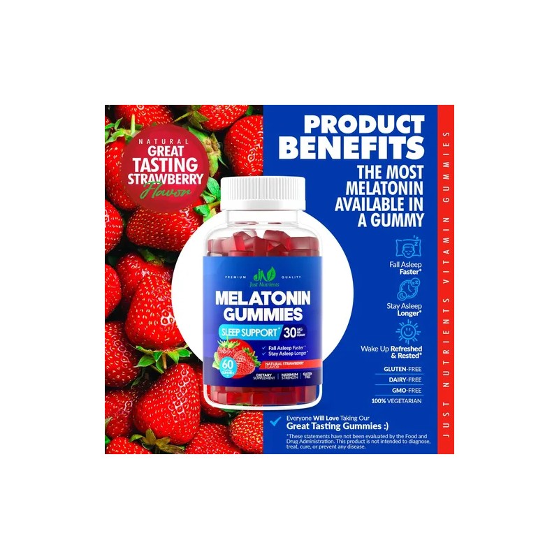 Gomitas de Melatonina Just Nutrients 30 mg para un Sueño
