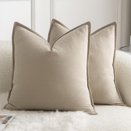 Mandioo Pack of 2 Neutral cotton Cushion Covers 60x60 cm 24x24 inch Solid Decorative Couch Throw Pillowcase Boho Farmhouse Home Decor for Sofa Living Room Bed Bedroom Taupe
