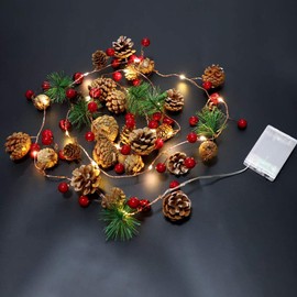 AivaToba Guirnalda de Piñas de Navidad, 20 LED 2M Cadena de Luces, con Pilas AA, Conos de Pino de Cadena de Luces para Interiores al Aire Libre, Decoración para Navidad, Año Nuevo, Chimenea, Ventana