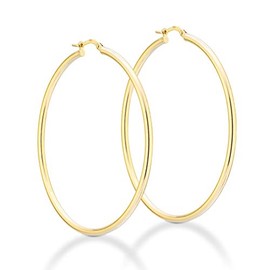 Miabella 18K Gold Over Sterling Silver 2mm High Polished Round Tube Hoop Lightweight Earrings for Women Made in Italy (50mm)