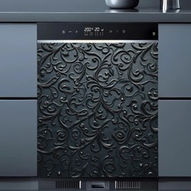BlissYard Black Floral Dishwasher Magnet Metal Wave Flower Pattern Cove Refrigerator Magnetic Panel Decals Carved Flowers Black Vines Art Skin Sticker for Fridg Fridge Door Cover Magnetic 23x26 Inch