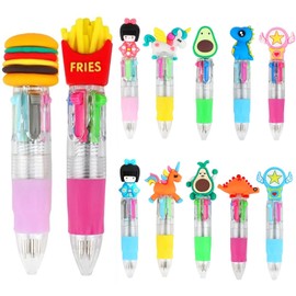 BEANPRECOY 12Pcs Mini 4 in 1 Multicolored Retractable Ballpoint Pens Multicolor Pen in One 0.7mm for Kids Party Bag Fillers Fun Cute Cartoon Multi Color Ballpoint Pen for Supplies Party Favors Gifts