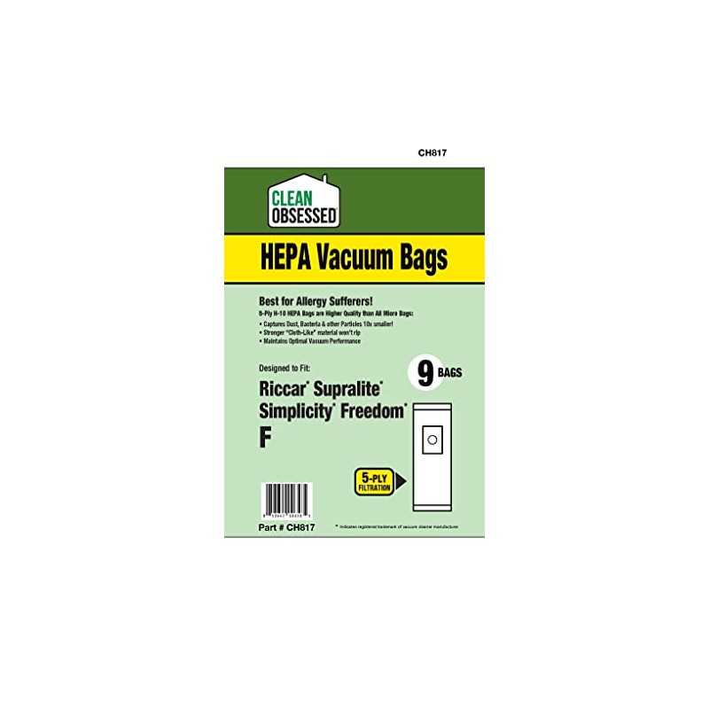Clean Obsessed H-10 HEPA Bags Fits Riccar Supralite & Simplicity