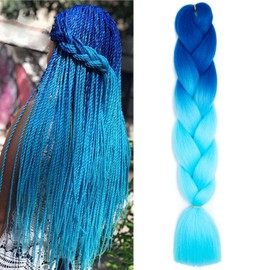 Braiding Hair Extensions Braiding Hair Fashion Synthetic Braid Hair Extensions for Women Braiding Coloured Hair for Braiding DIY Wigs Cosplay (Blue to Light Blue)