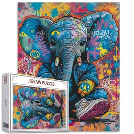 Vintage Wildlife Puzzles for Adults 1000 Pieces,Retro Cartoon Elephant Puzzle Collection Cute Graffiti Funny Animal Jigsaw Puzzles as Gift for Animal Lovers