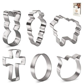 Easter Cookie Cutter 6 Pc Set HS0450 - Cross, Carrot, Bunny, Egg, Sheep, Tulip, Recipe - FOOSE USA