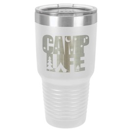 CAMP LIFE White 30 oz Tumbler With Straw and Slide Top Lid | Stainless Steel Travel Mug | Compare To Yeti Rambler