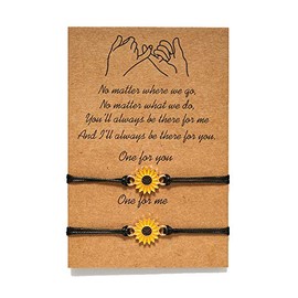 N/Q 2 Pcs Bohemian Waterproof String Sunflower Flower Daisy Matching Anklet Bracelets for Women Mens Couples Adjustable Wax Thread Plant Bracelets Best Friend Friendship Jewelry -A black