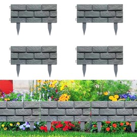 CHENSHUO Brick Effect Garden Fence,Flower Bed Border Detachable Splicing Garden Fence,Simulation Bricks Fencing Panels Garden Edging Decoration,4 Pieces,Grey.