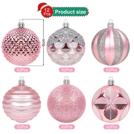 Christmas Baubles, Pink, 6 cm, Pack of 12 Plastic Christmas Tree Baubles, Christmas Decoration, Christmas Baubles Ornaments, Shiny Christmas Tree Decoration for Party, Wedding, Christmas