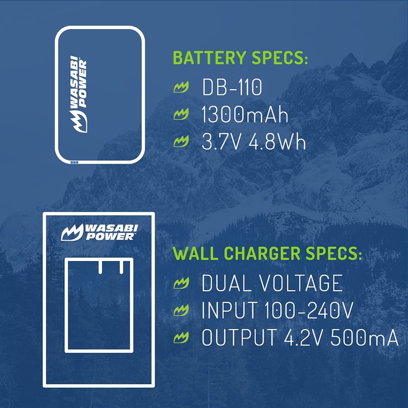 Wasabi Power DB-110 Battery (2-Pack) and Charger for Ricoh GR