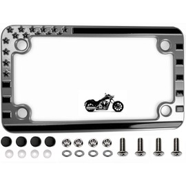 American Flag 3D Embossed Motorcycle Metal License Plate Frame (Gray & Black)