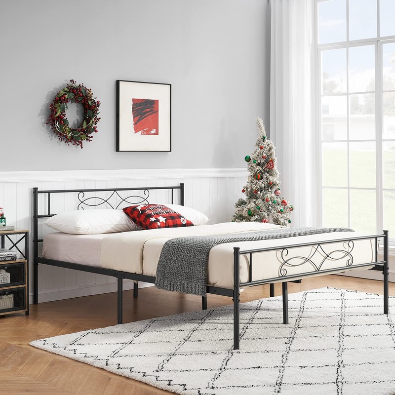 VECELO Queen Size Metal Platform Bed Frame with Headboard,No Box