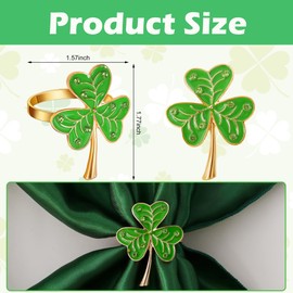 12 Pcs St. Patrick's Day Napkin Rings Set- St. Patrick's Day Cloth Napkins Ring Holders- Reusable Napkins Cloth and Metal Shamrock Napkin Rings for Saint Patrick's Day Irish Party Decoration
