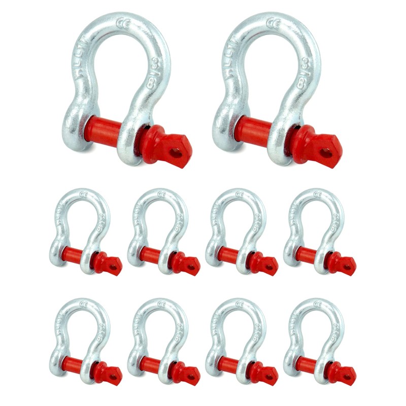 QWORK 3/8" Galvanized Screw Pin Anchor Shackles, 10 Pack D-Ring