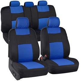 BDK PolyPro Car Seat Covers, Full Set in Blue on Black â Front and Rear Split Bench Protection, Easy to Install, Universal Fit for Auto Truck Van SUV