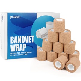BANDVET WRAP Self Adhesive Bandage Wrap - Pack of 12 Beige Color, Non-Woven, Breathable & Water-Resistant Vet Wrap for First Aid, Sports Injury, Body Sprains, & Pets - 2 Inch x 5 Yards