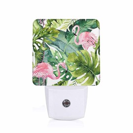 LED Night Light,Watercolor Aloha Tropical Flamingo LED Night Light Plug into Wall with Dusk to Dawn Light Sensor White Energy Efficient Nightlight for Bedroom Bathroom Hallway Living Room Kitchen
