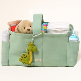 Folkulture Baby Diaper Caddy | Cotton Diaper Bag for Kids - Stylish Comfort Spacious Travel Essential Cart | Nursery Storage Bin and Car Organizer for Diapers, Wipes - (Sage Green - 15")