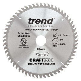 Trend CSB/21560 Craft Pro Fine Trim Finishing TCT Circular Saw Blade for Table/Mitre Saws, 215mm x 60 Teeth x 30 Bore, Tungsten Carbide Tipped Trend CSB/21560 Craft Pro, Fine Trim Finishing TCT Circular Saw Blade for Table/Mitre Saws, Tungsten Carbide Ti