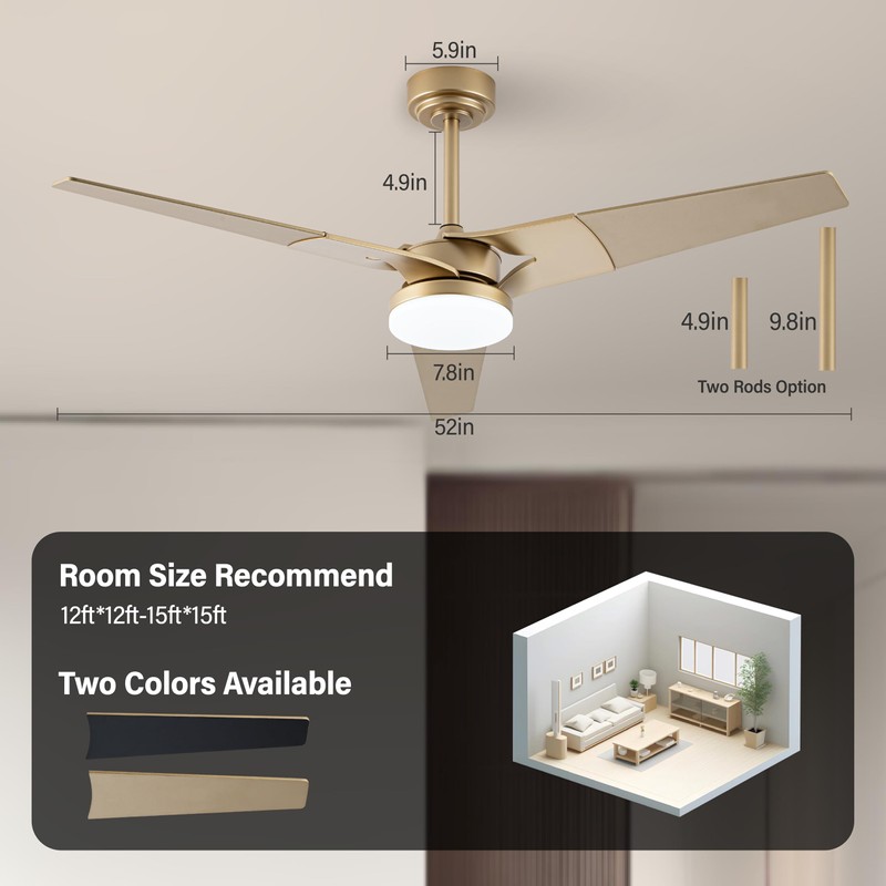 Esiovco Ceiling Fan with Lights and Remote, 3 Blade App