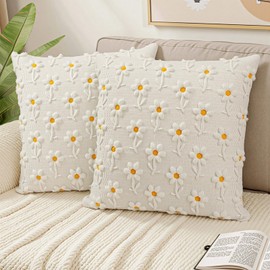Carttiya Cushion Cover 40 x 40 cm, Embroidered Floral Pattern Cushion Covers Made of Soft Fabric, Stylish Decorative Cushion for Sofa, Bed, Elegant Decorative Cushion as Decorative Living Room Sofa