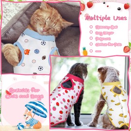 Nuanchu 3 Pieces Cat Recovery Suit Kitten Recovery Suit E-Collar Alternative for Cats and Dogs Abdominal Skin Anti Licking Pajama Clothes Sets(Strawberry Pattern,Large)