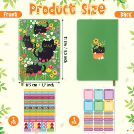B1ykin Hardcover Ruled Journal Notebook with Planner Stickers, 196 Pages PU Leather Journal Notebook Journals Diary Notepad for Writing Travel Business Work School College Taking (Black Cat Floral)