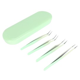 Eyelash Extension Tweezers, Lightweight Tight Bite 4pcs Eyelash Tweezers Set Multifunctional for Travel for Dormitory (Green)