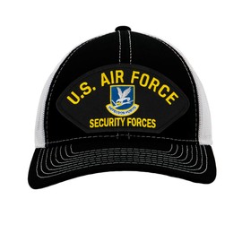 PATCHTOWN US Air Force - Security Forces Hat/Ballcap Adjustable One Size Fits Most (Multiple Colors & Styles) (Mesh-Back Black & White, Standard (No Flag))